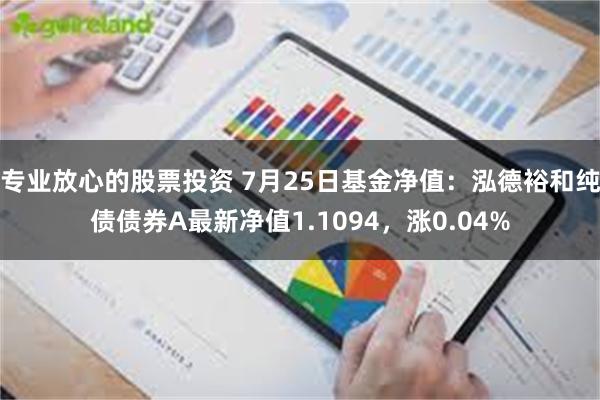 专业放心的股票投资 7月25日基金净值：泓德裕和纯债债券A最新净值1.1094，涨0.04%