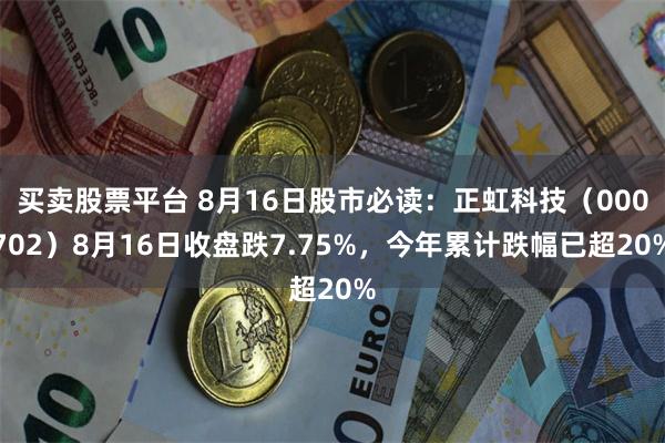 买卖股票平台 8月16日股市必读：正虹科技（000702）8月16日收盘跌7.75%，今年累计跌幅已超20%