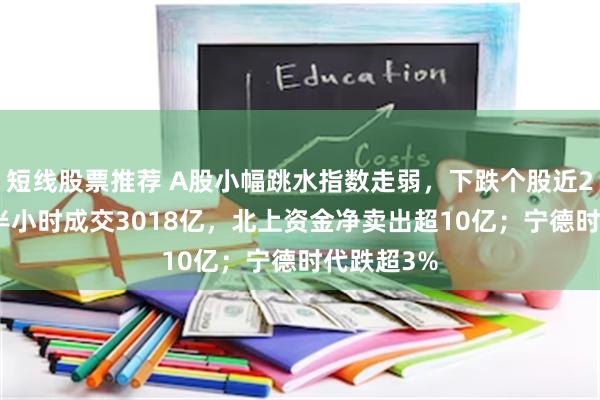短线股票推荐 A股小幅跳水指数走弱，下跌个股近2500只！半小时成交3018亿，北上资金净卖出超10亿；宁德时代跌超3%